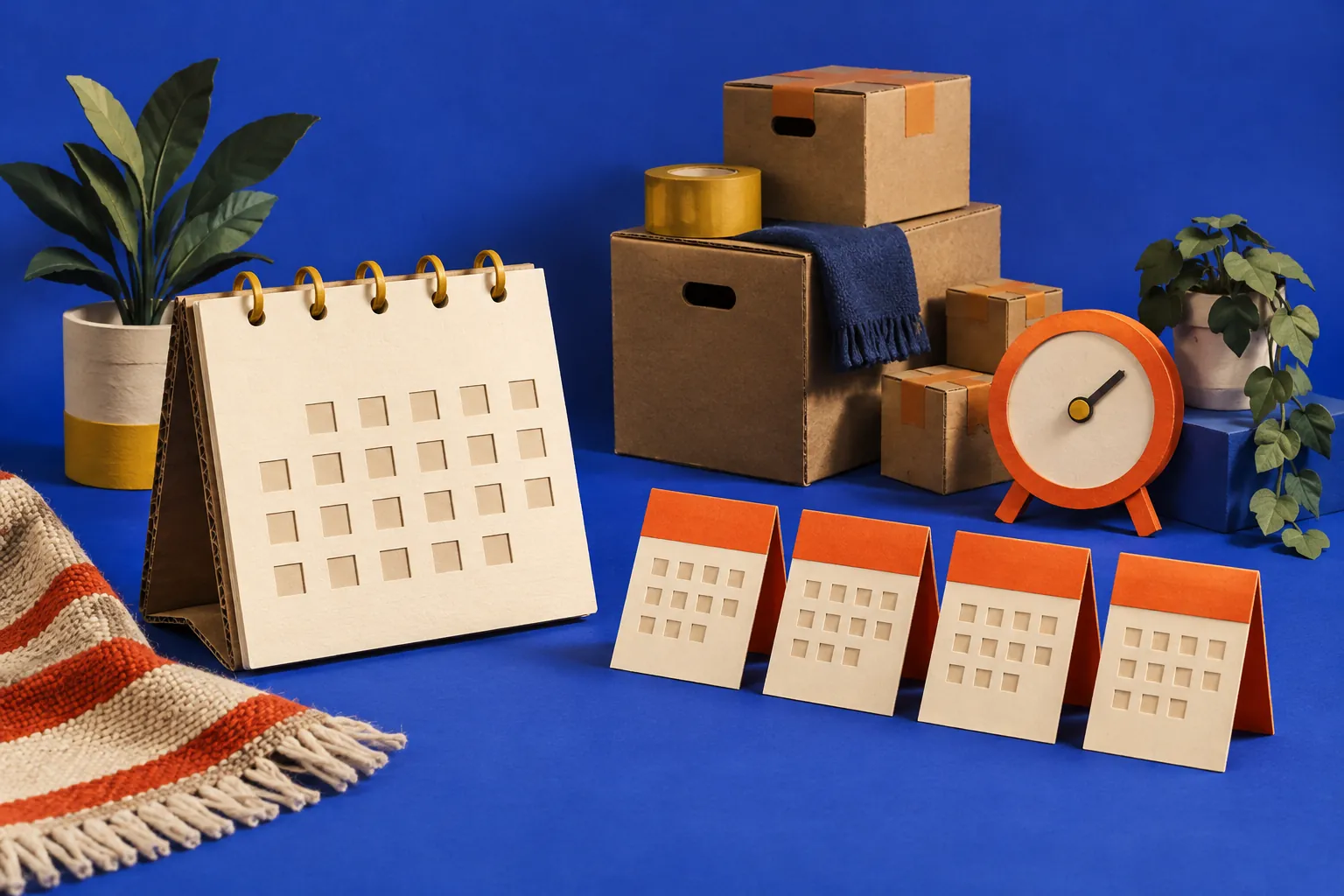 Original paper calendar and moving boxes artwork